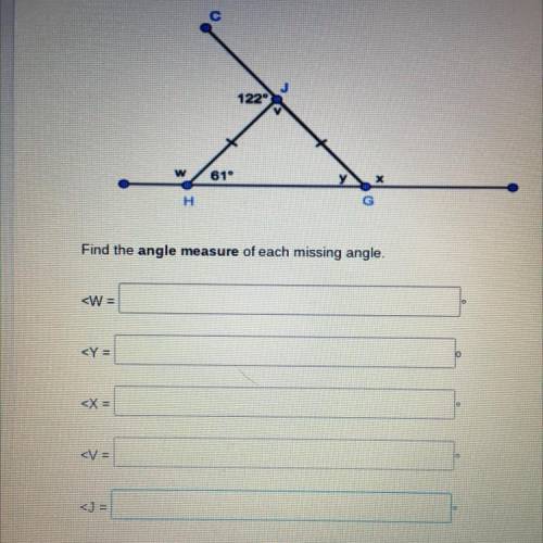 (I really need help big part of my grade!!)
Find the angle measure of each missing angle.