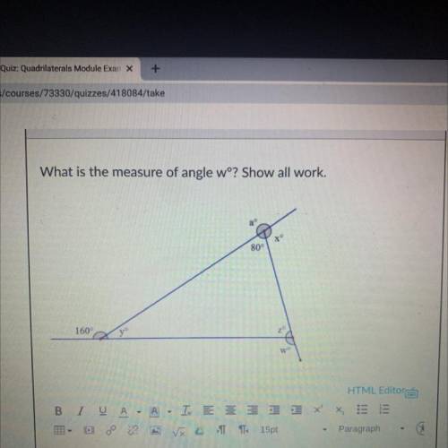 What is the measure of angle wº? Show all work.