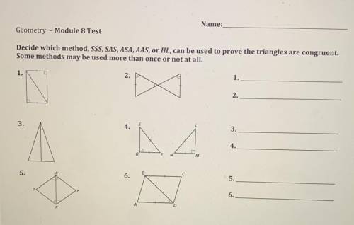 Could someone help me decide which method, SSS, SAS, ASA, AAS, or HL can be used to prove the trian