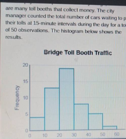 Which interval contains the median number of cars in line? Drivers pay a toll to pass over a busy b