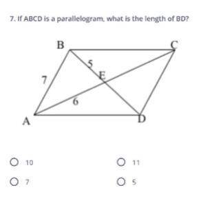 If ABCD is a parallelogram, what is the length of BD? Show your work and refer to the attached imag