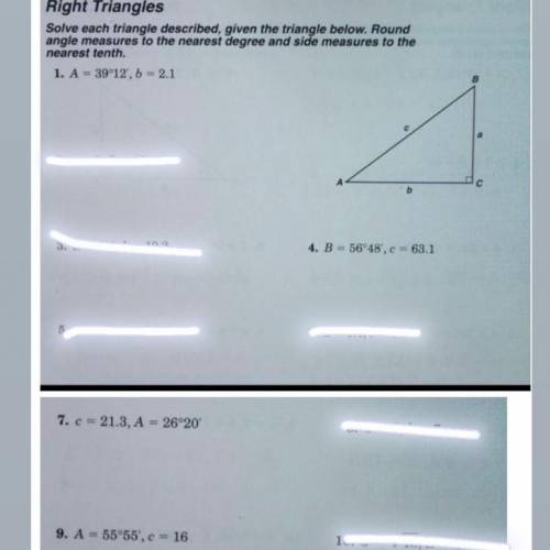 Solve right triangles could someone please answer and show your work !! I’m really confused