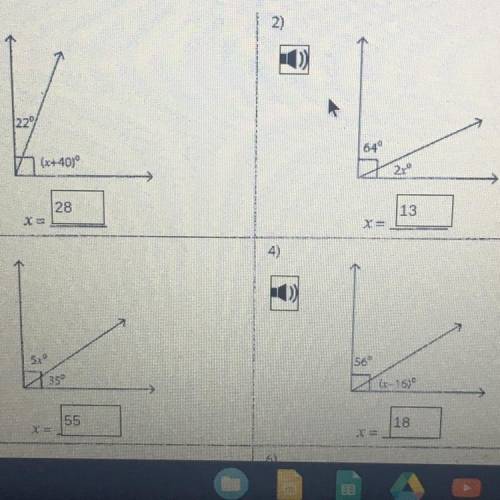 Are these answers right 
Look at pictures 
Complementary angles