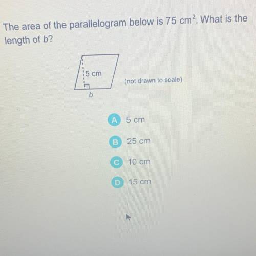 The area of the parallelogram below is 75 cm? What is the
length of b?