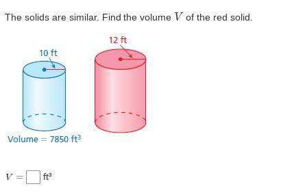 The solids are similar. Find the volume V of the red solid.