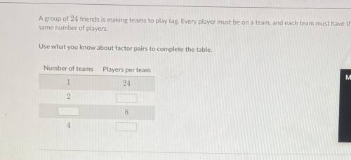 A group of 24 friends is making teams to play tag every player must be on a team each team must hav
