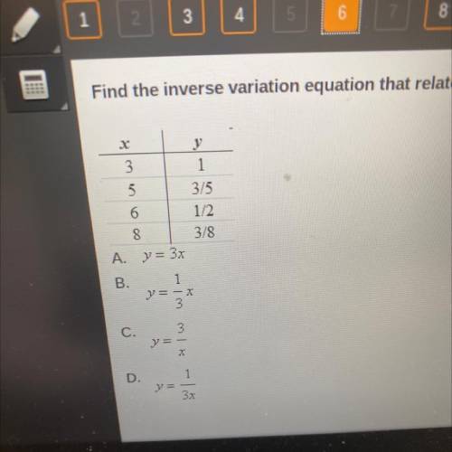 Find the inverse variation equation that relates x and y