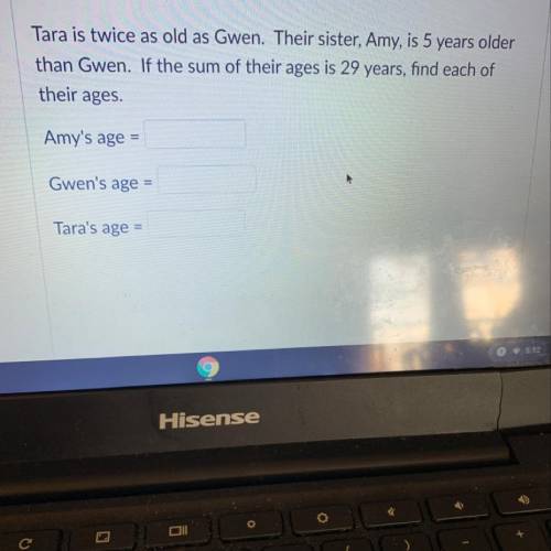 Tara is twice as old as Gwen. Their sister, Amy, is 5 years older

than Gwen. If the sum of their