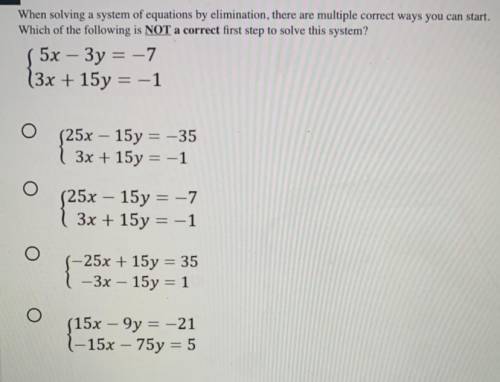 When solving a system of equations by elimination, there are multiple correct ways you can start. w