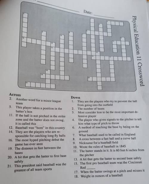Has anyone has the answers for Physical Education # 11 cross word and the word search? ​
