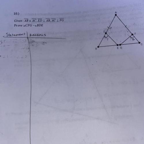 Please help!!! I already asked 3 times

Given: AB is congruent to AC, ED is perpendicular to AB, A