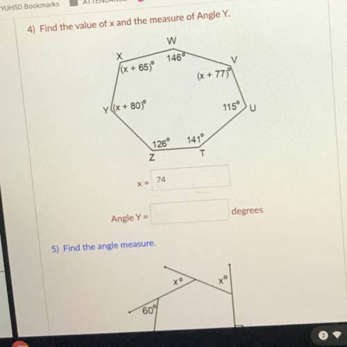 Find the value of x and the measure of Angle Y.