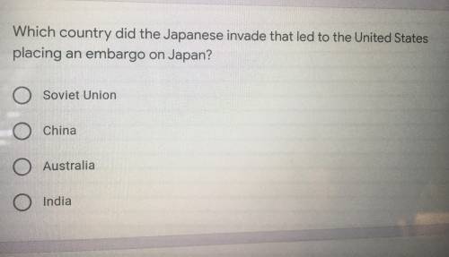 Which country did the Japanese invade that led to the United States placing an embargo on Japan?