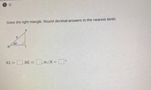Solve the right triangle. Round decimals answers to the nearest tenth.