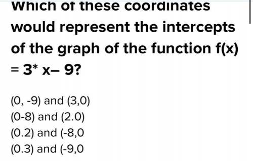 Which of these coordinates would represent the intercepts of the graph of the function f(x)=3x-9