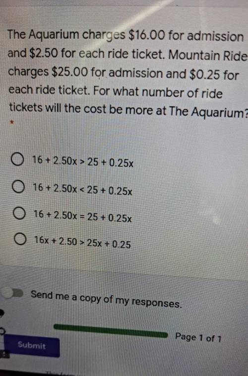 The Aquarium charges $16.00 for admission and $2.50 for each ride ticket. Mountain Rides charges $2