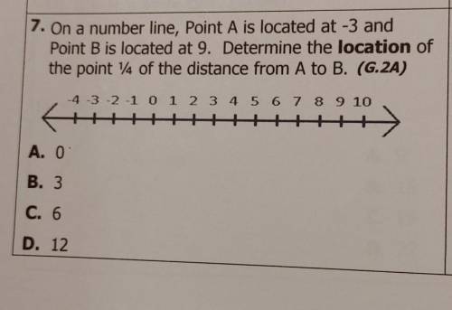 On a number line, point A is located at - 3 and point B is located at 9. Determine the location of