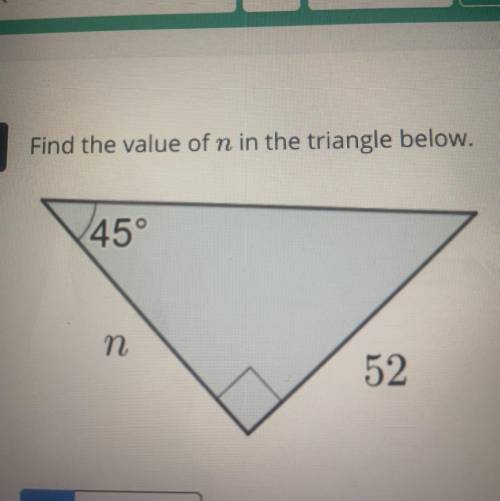 Can some please help me when this problem I have to find the value of n , in the triangle