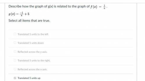 Describe how the graph of g(x) is related to the graph of f(x) = 1/x. g(x) = -1/x +5