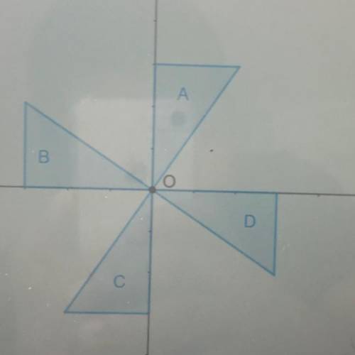 In the figure below Triangke A has been rotated to the origin Which triangke shows a 90 degree coun