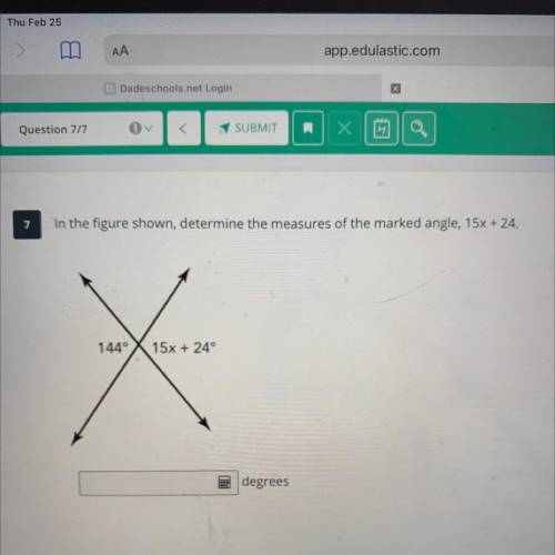 In the figure shown, determine the measures of the marked angle, 15x + 24