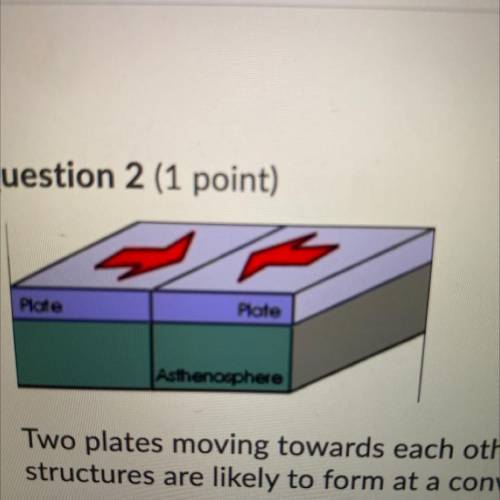 Two plates moving towards each other are called convergent plates. Which

structures are likely to