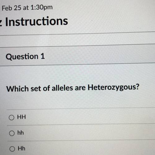 Which set of alleles are heterozygous?
A) HH
B)hh
C)Hh