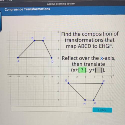 Find the composition of
transformations that
map ABCD to EHGF.