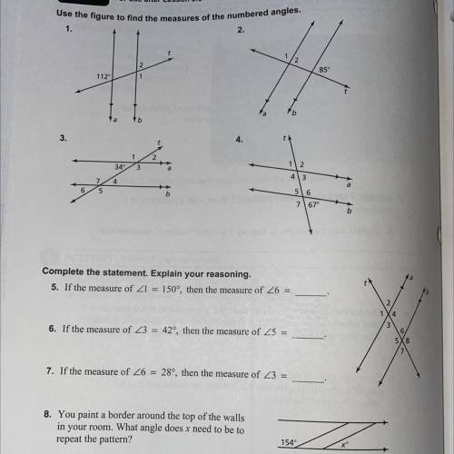 Use the figure to find the measures of the numbered angles. 
Plss helpppppp