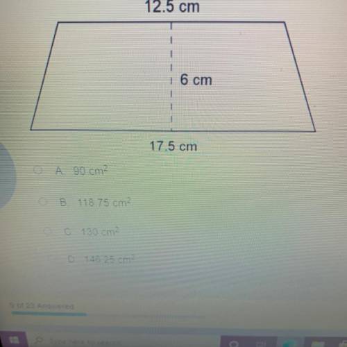 Find the area of the trapezoid 12.5cm 6cm 17.5cm