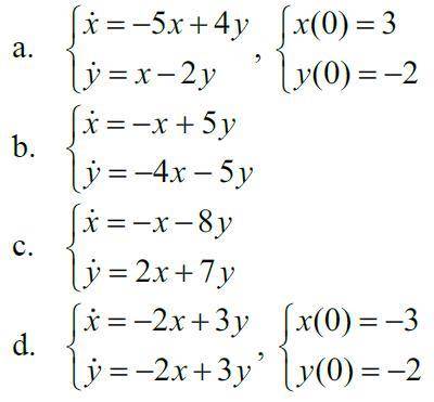 Solve the following homogeneous systems with constant coefficients using the matrix method. In case
