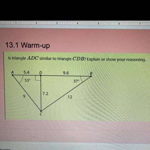 Is triangle ADC similar to triangle CDB? explain or show your reading?