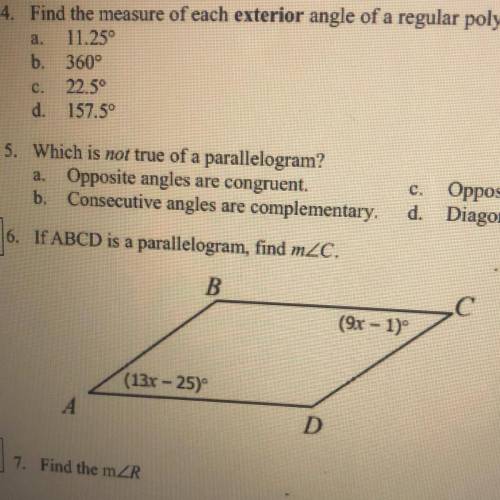 IMA TAKING A QUIZ RN AND I NEED HELP ASAP PLSS.
If ABCD is a parallelogram, find m