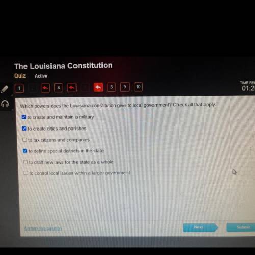 Which powers does the Louisiana constitution give to local government? Check all that apply.

to c