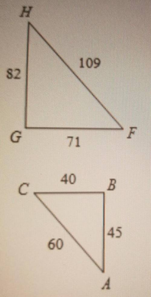 Are the two triangles similar? If so, why are they similar?

A. The triangles are similar by the