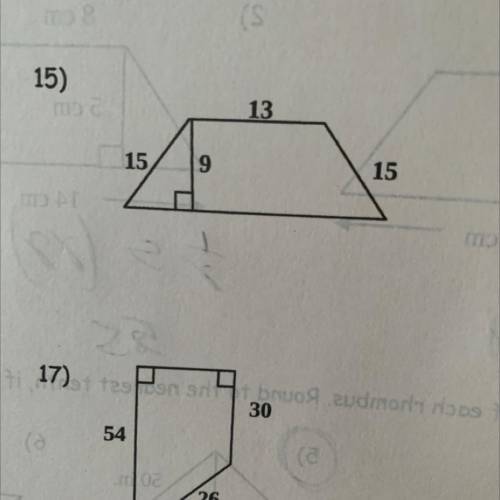 What’s the area of the trapezoid for number 15?