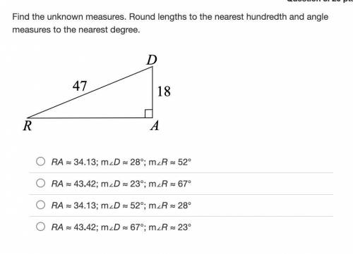 Find the unknown measures. Round lengths to the nearest hundredth and angle measures to the nearest