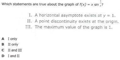 Which statements are true about the graph of f(x) = x sin 1/x?