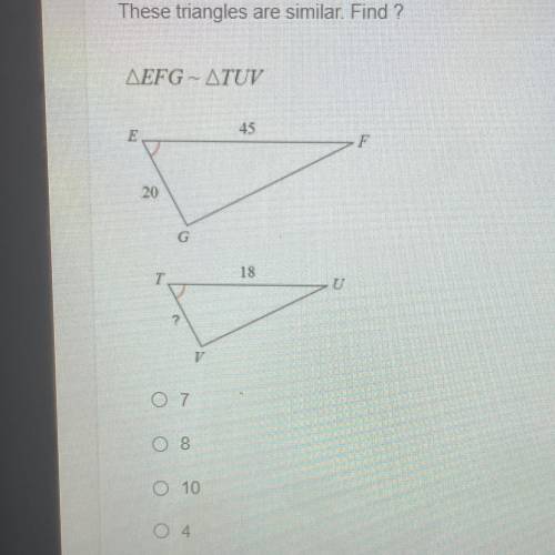 These triangles are similar. Find? 
EFG ~ TUV