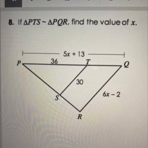 If triangle PTS is similar to triangle PQR find the value of X
