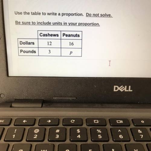 Use the table to write a proportion. Do not solve. Be sure to include units in your proportion