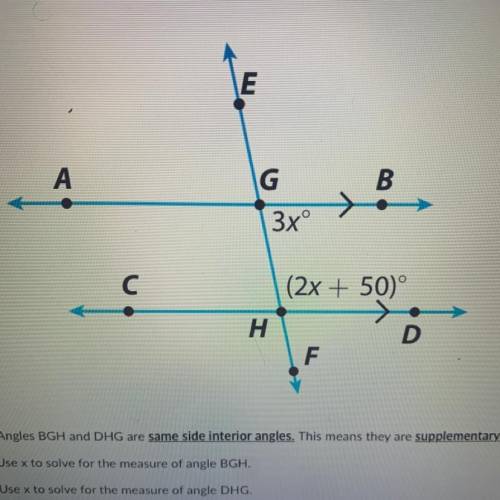 1. Angles BGH and HGR same side interior angles this means they are supplementary solve for X

2.