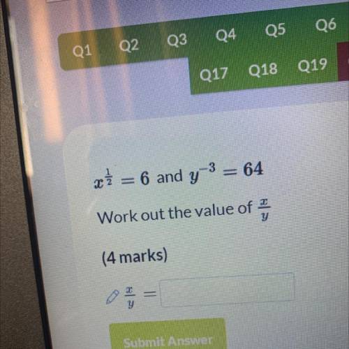 X} = 6 and y-3 = 64
Work out the value of 2
