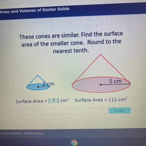 These cones are similar. Find the surface area of the smaller cone. Round to the nearest tenth.