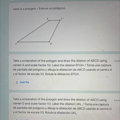 Draw the dilation of abcd using center D and scale factor 1/3.