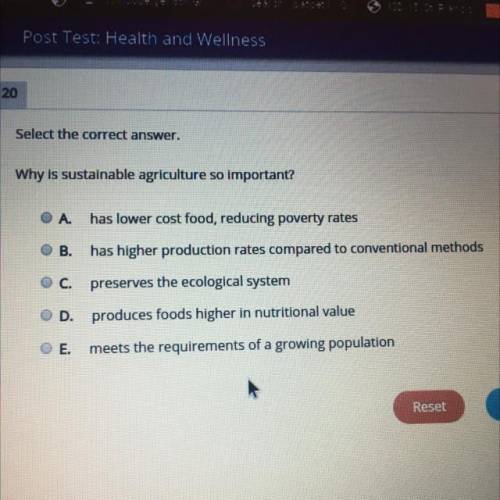 Select the correct answer.
Why is sustainable agriculture so important?