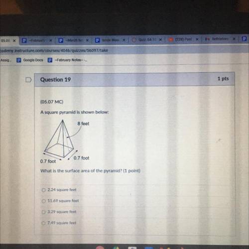 Square pyramid is shown below: what is the surface area of the pyramid￼?