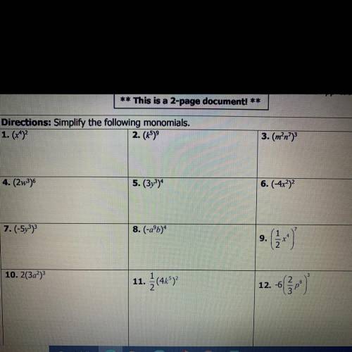 Simplify the following monomials 1-12