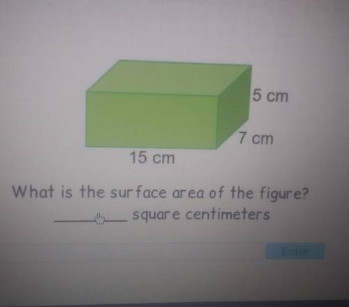 5 cm 7 cm 15 cm What is the surface area of the figure? by square centimeters ​