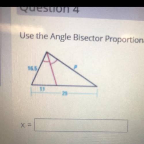 Question 4

Use the Angle Bisector Proportionality Theorem to find the value of the missing variab